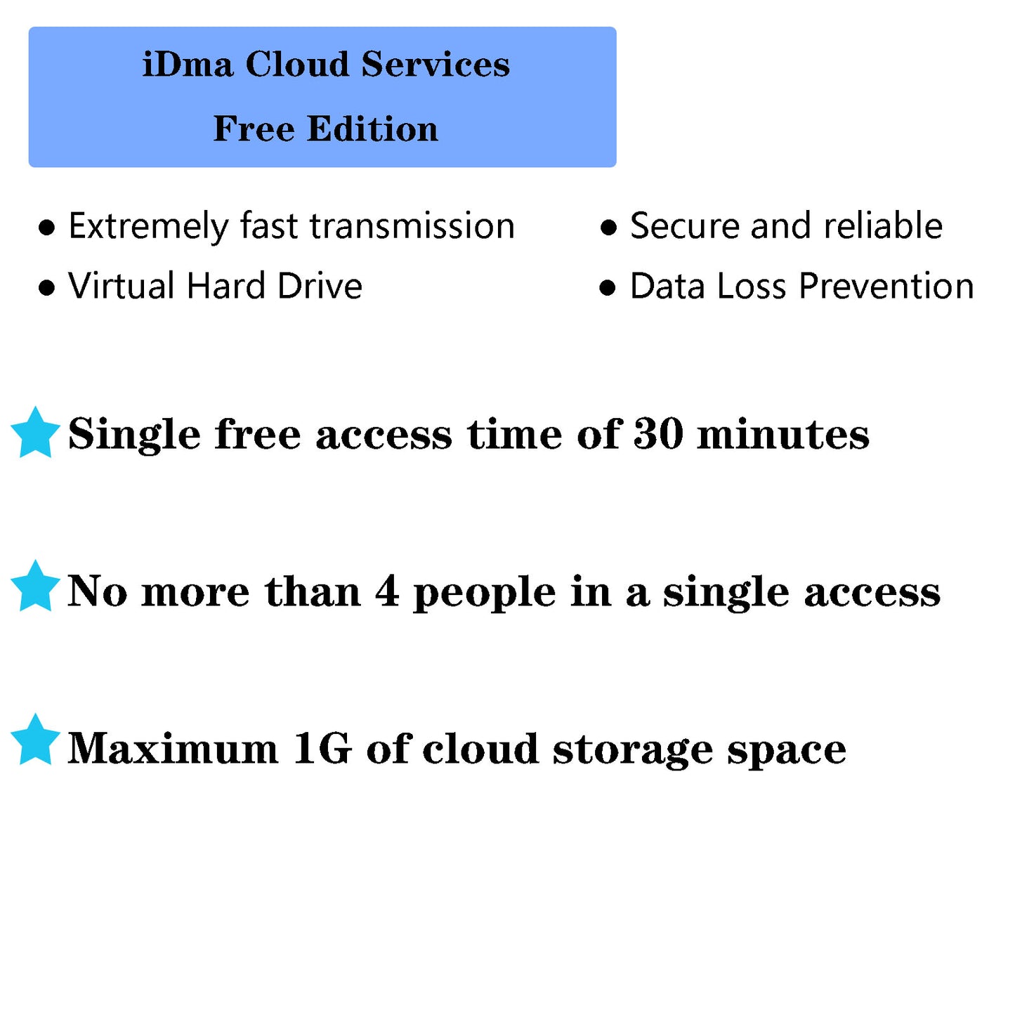 iDma Cloud Service 30 Mins Less Than 4 People/1G Storage