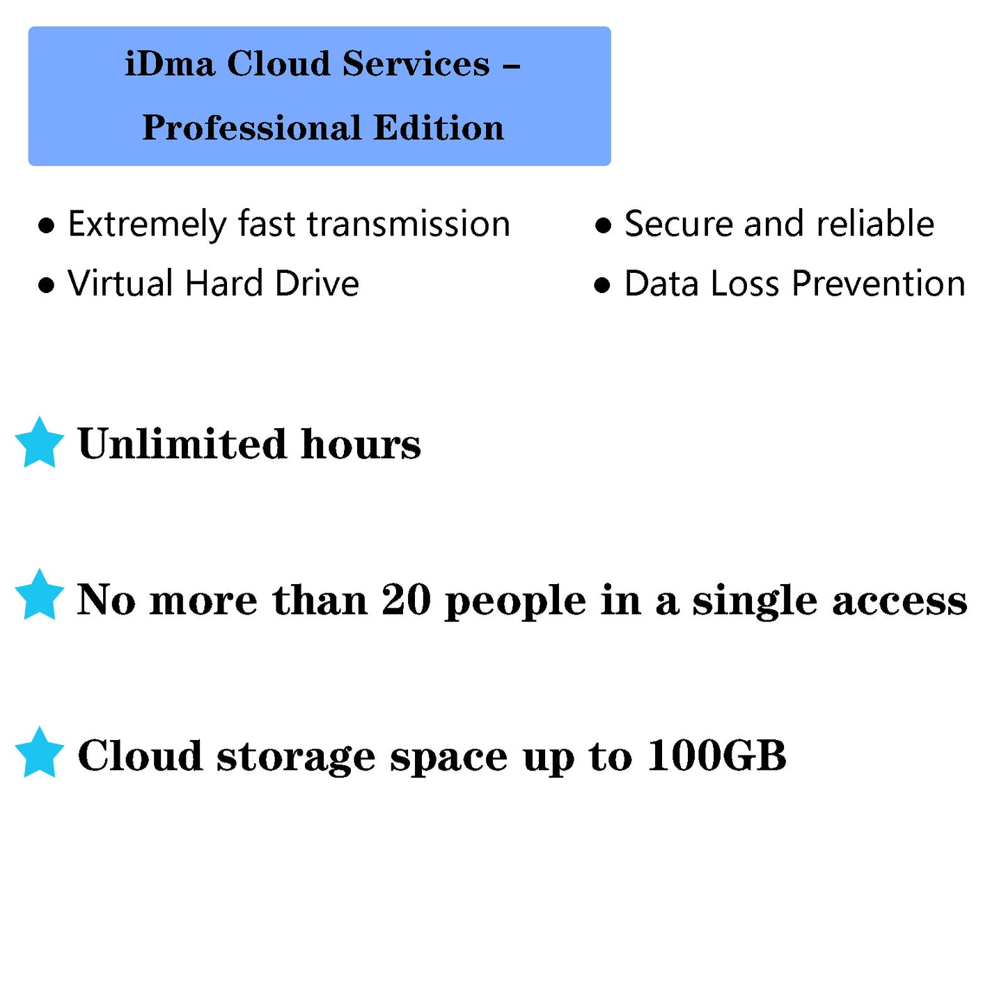 iDma Cloud Service -Professional Version Less Than 20 People/100 G Storage